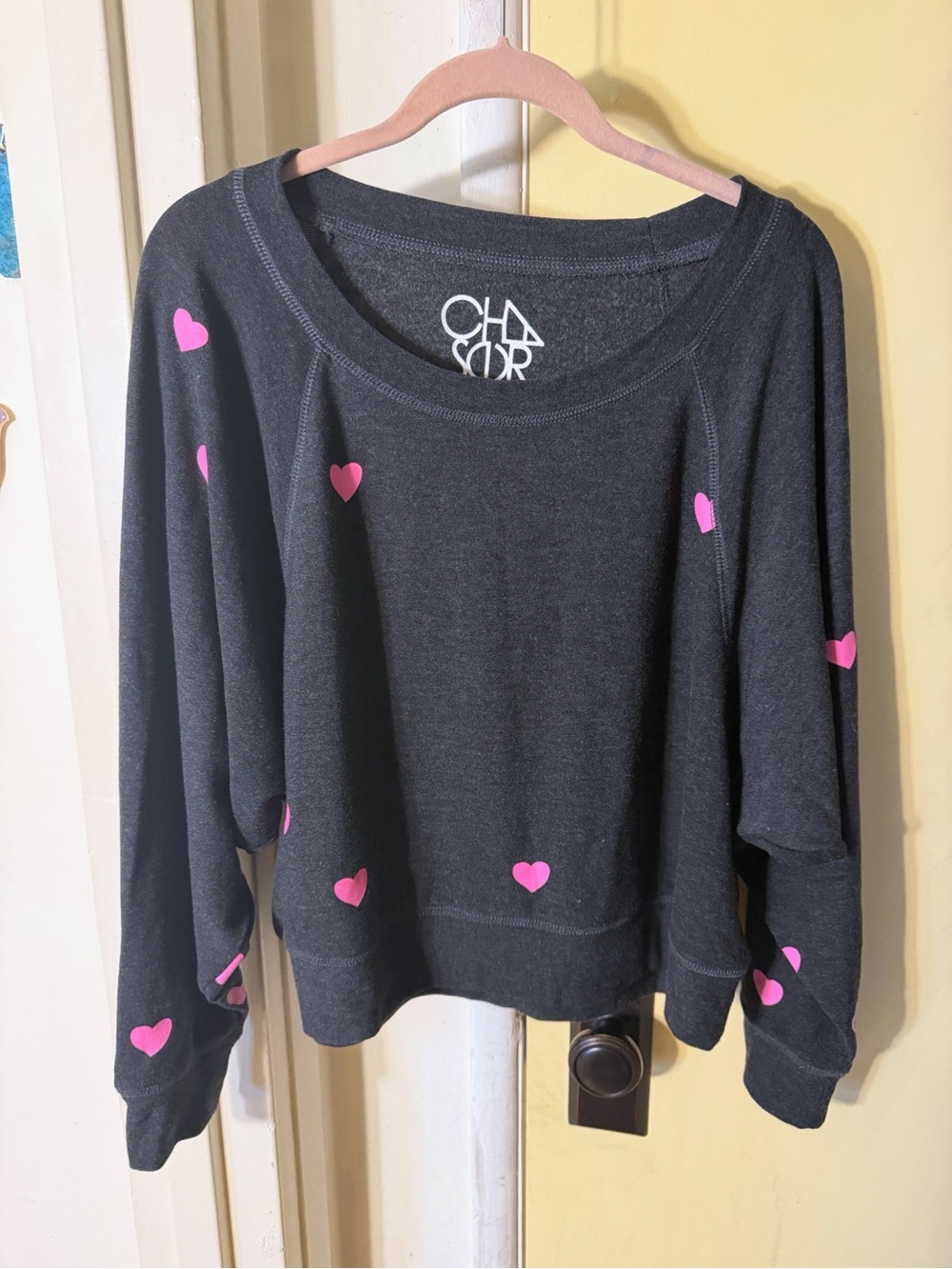 Chaser Sweatshirt - Dark Grey With Pink Hearts